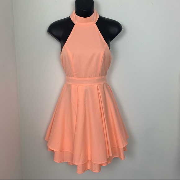 Lulus Peach Halter Layered Mini Dress - Picture 2 of 9